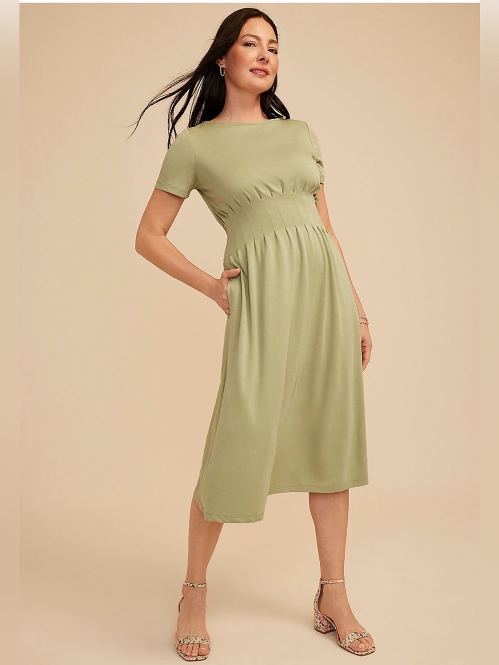 Maurices Large 24/7 Cinched Waist Midi Dress Green NWT